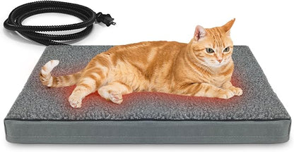 Heated Pet Beds for Indoor/Outdoor Cat & Dog Orthopedic Foam Warming Cat Beds Auto Temperature Control, Washable Cover with Waterproof Liner Thermo Kitty Electric Heating Bed