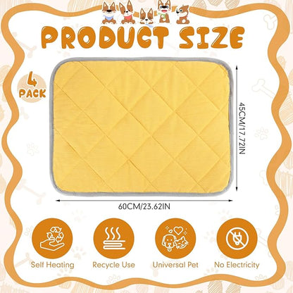 Novabright 4 Pack Self Warming Cat Bed Cat Dog Heating Pad Soft Warm Thermal Mat with Anti-Slip Bottom Dog Crate Pad for Outdoor Indoor Small Dogs Kittens (Turmeric Color,17.7 x 23.6 Inches)