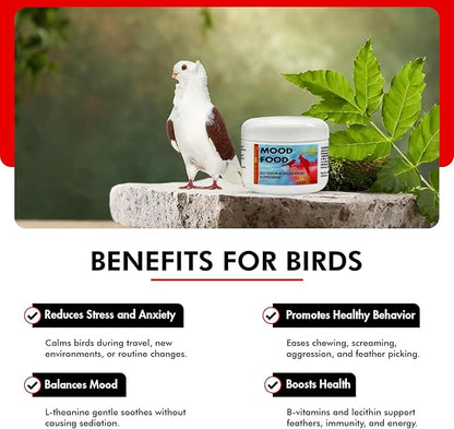 Morning Bird Mood Food 4.5 oz – Natural Calming Supplement for Birds – Non-Sedating Formula – Helps Reduce Stress, Aggression & Feather Plucking – Gentle Support with Amino Acids & B Vitamins