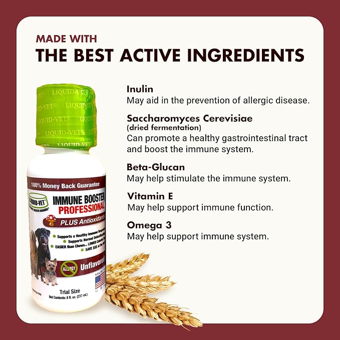 Liquid-Vet Immune Support for Dogs – Antioxidant Protection & Gut Health – Inulin, Beta-Glucan & Omega-3s / Fish Oil & More! - Made for Picky Eaters