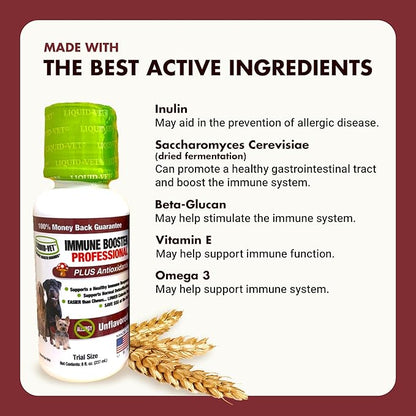 Liquid-Vet Immune Support for Dogs – Antioxidant Protection & Gut Health – Inulin, Beta-Glucan & Omega-3s / Fish Oil & More! - Made for Picky Eaters