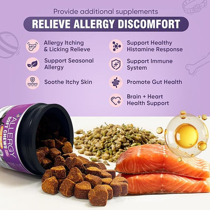Dog Allergy Chews 200ct - Dog Allergy Itching Skin Relief & Immune Support Anti Itch Probiotics for Yeast, Itchy Skin and Itchy Ears, Vitamins for Seasonal Allergies Itchy Skin, Gut Health, Chicken