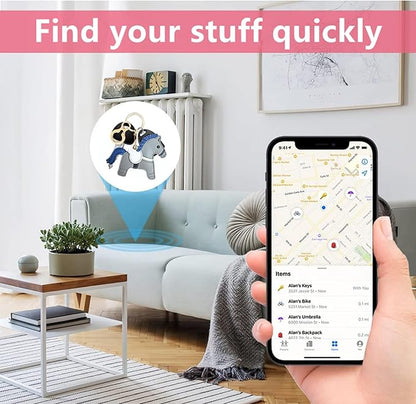 Leather Keychain Holder Case Compatible with AirTag,Cute Protective Cover with Keyring,Anti-Scratch Finder GPS Tracker Case for Wallet Keys,bag,pets,Backpack(Horse D)