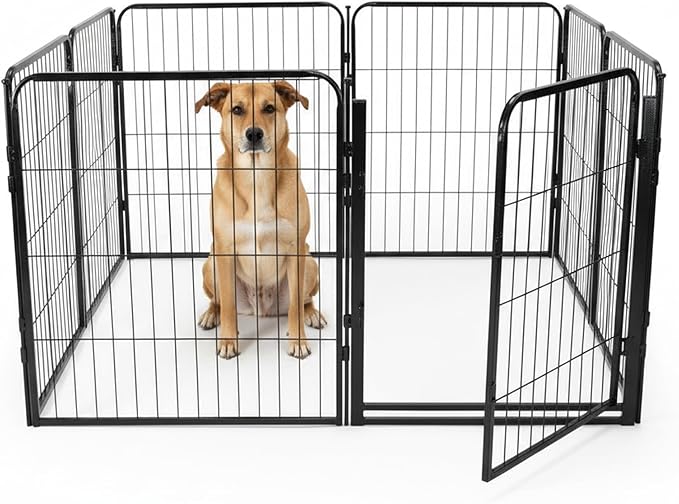 Indoor Dog Playpen - 32 inch, 8 Panels for Small and Puppy Size Dogs - Heavy Duty Metal Portable Pet Fence with Black Anti-Rust Coating - Play Pen w/Extra Wide Gate