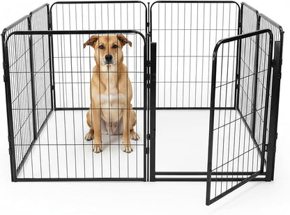 Indoor Dog Playpen - 32 inch, 8 Panels for Small and Puppy Size Dogs - Heavy Duty Metal Portable Pet Fence with Black Anti-Rust Coating - Play Pen w/Extra Wide Gate