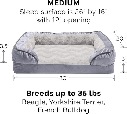 Furhaven Cooling Gel Dog Bed for Medium/Small Dogs w/ Removable Bolsters & Washable Cover, For Dogs Up to 35 lbs - Plush & Velvet Waves Perfect Comfort Sofa - Granite Gray, Medium