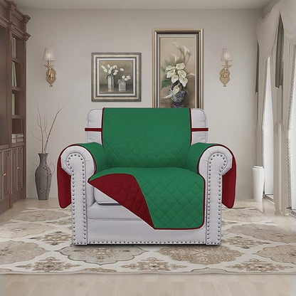 Easy-Going Chair Sofa Slipcover Reversible Sofa Cover Water Resistant Couch Cover Furniture Protector Cover with Elastic Straps for Pets Kids Children Dog Cat (Chair, Green/Christmas Red)
