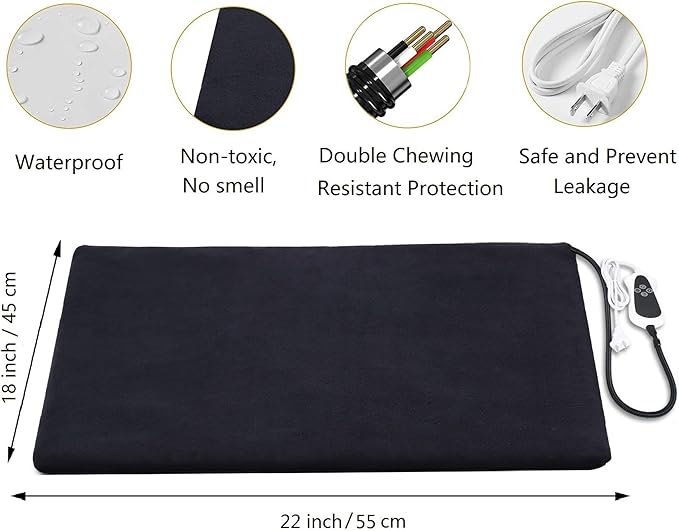 TJOY Pet Heating Pad for Cats & Dogs - Adjustable Temperature Electric Heated Bed Mat with Timer, Waterproof Cat Warming Pad