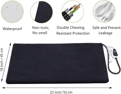 TJOY Pet Heating Pad for Cats & Dogs - Adjustable Temperature Electric Heated Bed Mat with Timer, Waterproof Cat Warming Pad