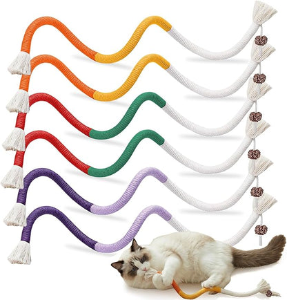 6Pcs Cat Chew Ropes, 23.6inch, Cat Toys for Indoor Cats with Natural Gall Fruit, Interactive Cat Rope Toys for Teeth Cleaning, Boredom Relief, Interactive Kitten Nip Toys and All Breeds