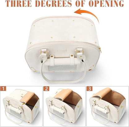 PetsHome Dog Carrier Purse, Pet Carrier, Waterproof Premium Leather Pet Travel Portable Bag for Cat and Small Dog Home & Outdoor Medium Beige