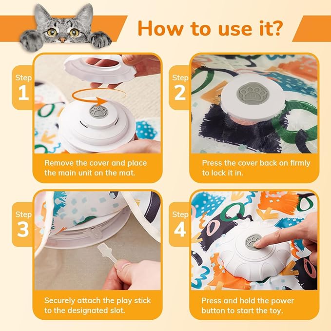 Cat Toy, Interactive Cat Toy, Cat Toys Interactive, Rechargeable Hide And Seek Automatic Kitten Toy With 2 Replaceable Wands, 3 Modes, 10-Min Auto-Sleep & Realistic Mouse Sounds For Indoor Cats