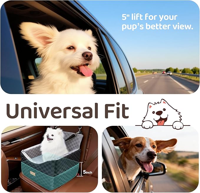 Dog Car Seat Booster for Small Medium Dogs up to 35 lbs - Elevated Memory Foam Pet Booster Seat with Detachable Washable Cover, Safety Tether, Storage Pockets (Grey, Medium)