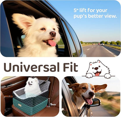 Dog Car Seat Booster for Small Medium Dogs up to 35 lbs - Elevated Memory Foam Pet Booster Seat with Detachable Washable Cover, Safety Tether, Storage Pockets (Grey, Medium)