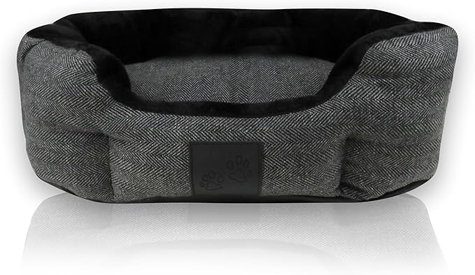 Pet Passion Mello- The Ultra Luxe Bolster Dog Bed with Removable Washable Pillow for All Pet Breeds, Charcoal Tweed, Small
