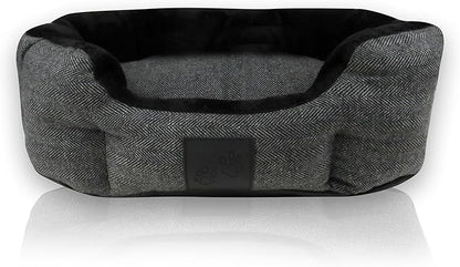 Pet Passion Mello- The Ultra Luxe Bolster Dog Bed with Removable Washable Pillow for All Pet Breeds, Charcoal Tweed, Large