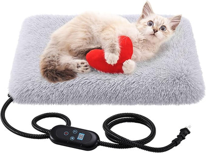 Heating Pad for Cats Dogs, Thickened Calming Anti Anxiety Puppy Bed, Anti-Slip Fluffy Plush Faux Fur Cat Bed with Removable Washable Cover Non-Slip Bottom, Electric Cat Warming Pad(20 x 16)