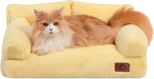 Hollypet Fluffy Dog Cat Bed Pet Couch Beds Plush Soft Warming Washable Puppy Bed for Small Medium Dogs and Large Cats, Yellow, 24" L x 18" W x 10" Th
