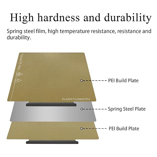 HzdaDeve AD5X Build Plate with Handle for 5M/5M Pro/AD5X Double Sided Textured Board Heated Bed Spring Steel Flexible Platform Glue-Free Printing for FLASHFORGE 3D Printer (Gold)