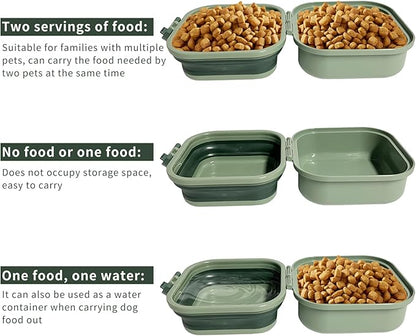 Collapsible Dog Bowls, Travel Water Bowl for Dogs, 2-in-1 Portable Food and Water Feeder - Travel Dog Bowls with Lid for Walking, Traveling, Camping and Hiking