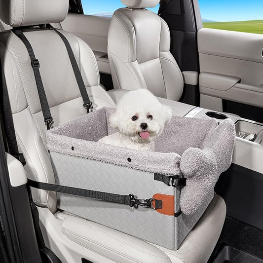 TKYZ Dog Car Seats for Small Medium Dogs,PU Leather Car Seat Boosters,Foldable Puppy Cat Carseats (Grey, Small Dog)