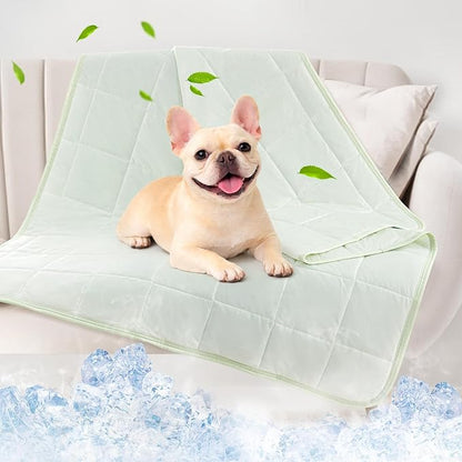 PICK FOR LIFE Cooling Blanket for Dogs, 0.4 Q-MAX Pets Cooling Comforter Throw for Bed Cover, Summer Blanket for Large Dogs Washable, Soft Lightweight Cold Mats for Pet Hot Weather (30"×40"/Green)