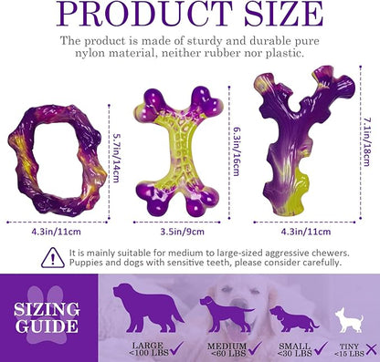Frienhund Tough Dog Toys for Aggressive Chewers 3 Pack, Indestructible Dog Toys for Large Dogs, Dog Chew Toys, Aggressive Chew Toys to Keep Them Busy, Dog Bones for 15-100lbs Puppy/Medium/Large Breeds