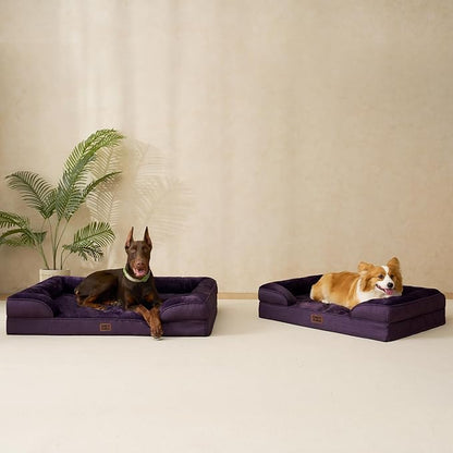 EHEYCIGA Orthopedic Dog Bed for Medium Dogs, Waterproof Memory Foam Medium Dog Beds with Sides, Non-Slip Bottom and Egg-Crate Foam Pet Couch Bed with Washable Removable Cover, Purple