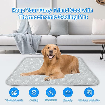 MH MYLUNE HOME Self Cooling Mat for Large Dog, 39”x59” Cool-Chill Cooling Fiber & Endothermic Color Changing Pet Cooling Pad, Foldable & Washable Non-Toxic Summer Pet Blanket