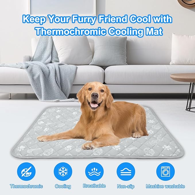 MH MYLUNE HOME Self Cooling Mat for Large Dog, 44”x32” Cool-Chill Cooling Fiber & Endothermic Color Changing Pet Cooling Pad, Foldable & Washable Non-Toxic Summer Pet Blanket