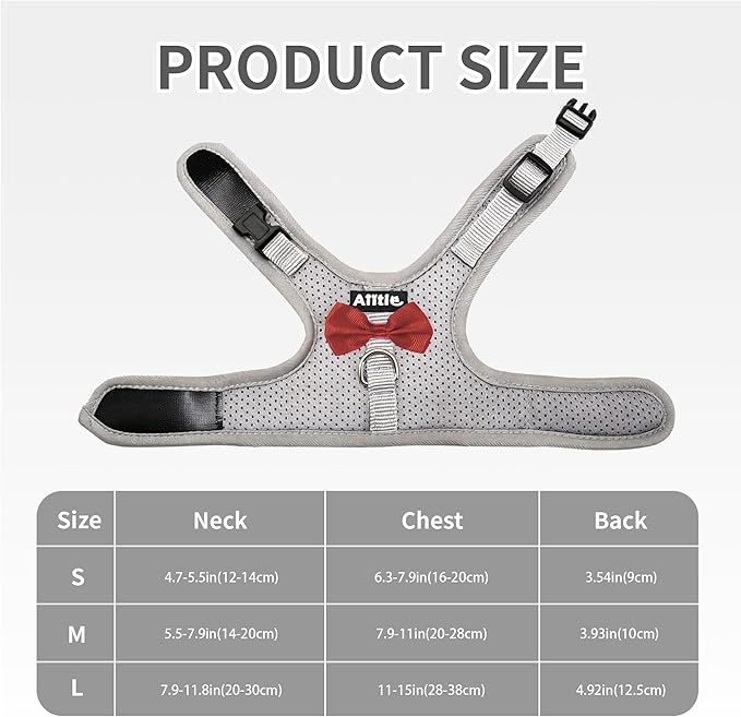 AIITLE Bunny Harness and Leash Set with Cute Bow, Soft Breathable Mesh Vest Harness for Rabbits Kitten Ferret Small Pig Puppy Walking Supplies Grey M
