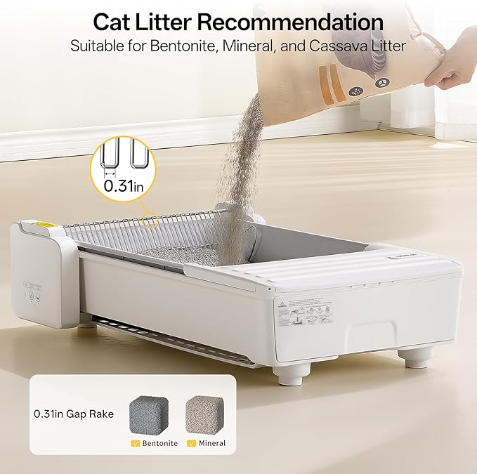 UBPET Open Top Automatic Litter Box, Self Cleaning Cat Litter Box with APP Control and Safety Sensor, Dual Rake, Odor Control, Large Capacity for Multiple Cats