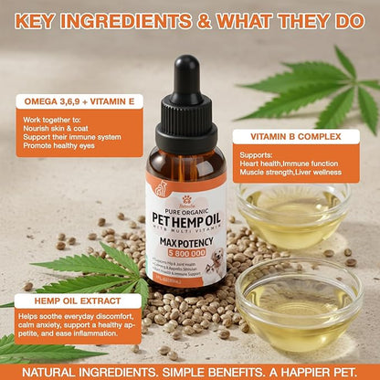 Неmp Oil for Dogs Cats (2-Pack), Organic Dog Anxiеty Relief & Strеss & Pаin Rеlief for Dogs, Supports Hip Joint Health, Rеlaxation & Slеep, Pet Calming Drops