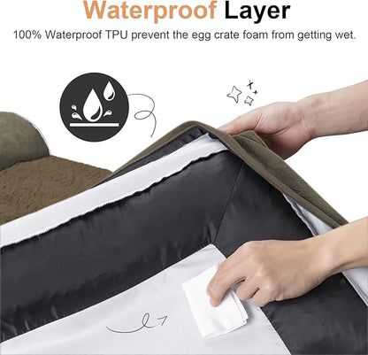 Medium Dog Bed Orthopedic Washable: Beds Bolster Medium Sized Dogs Bed Egg Crate Foam Couch Sofa Waterproof with Removable Cover - Brown