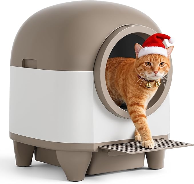 Greesum Smart Self-Cleaning Cat Litter Box, Fully Enclosed Automatic Litter Box with App Control, Safety Sensors& Large Capacity for Multi-Cat Homes, Includes Waste Bags & Mat