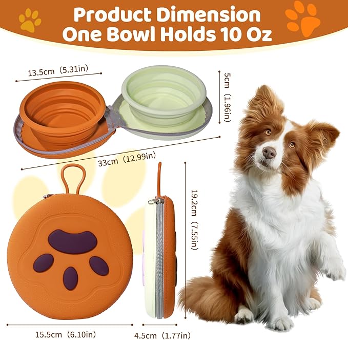 Portable Dog Travel Bowls – 2 in 1 Collapsible Silicone Bowls with Carry Case | All-in-One Food & Water Solution for Camping, Hiking, Car Travel | BPA-Free, Leash Clip, Easy Clean