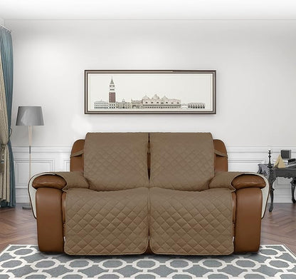 Easy-Going Oversized Loveseat Recliner Cover, Reversible Couch Cover for Double Recliner, Split Sofa Cover for Each Seat with Elastic Straps for Kids, Dogs, Pets(Oversized 2 Seater, Camel/Ivory)