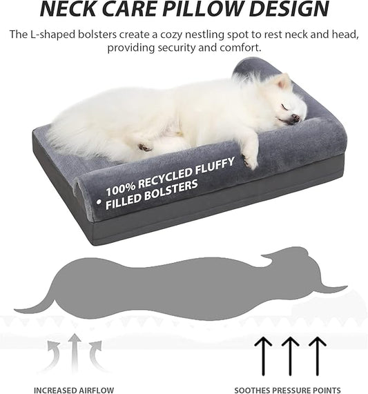 KSIIA Orthopedic Dog Bed - Waterproof Dog Couch Bed with Egg Crate Foam & Nonskid Bottom, 30 x 20 Inch, Gray