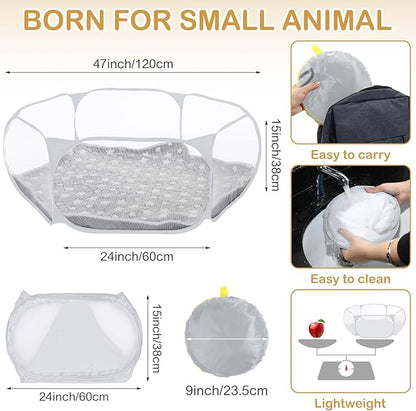 VitalCozy Hamster Playpen with Mat Small Animal Cage Tent Breathable Transparent Guinea Pig Playpen Waterproof Portable Yard Fence Mat Foldable Exercise Playpen Outdoor Indoor (Gray,Star)