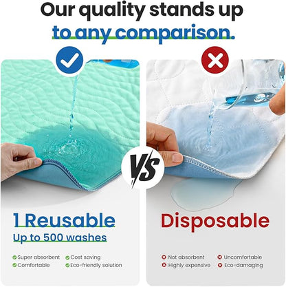 Noovirum® Chuck Pads Washable - 34"x52"(Pack of 2) - Reusable Bed Underpads for Adults - Chux Pads for Incontinence - Heavy Absorbency Waterproof Mattress Protector for Elderly, Bedwetting, Postpartum