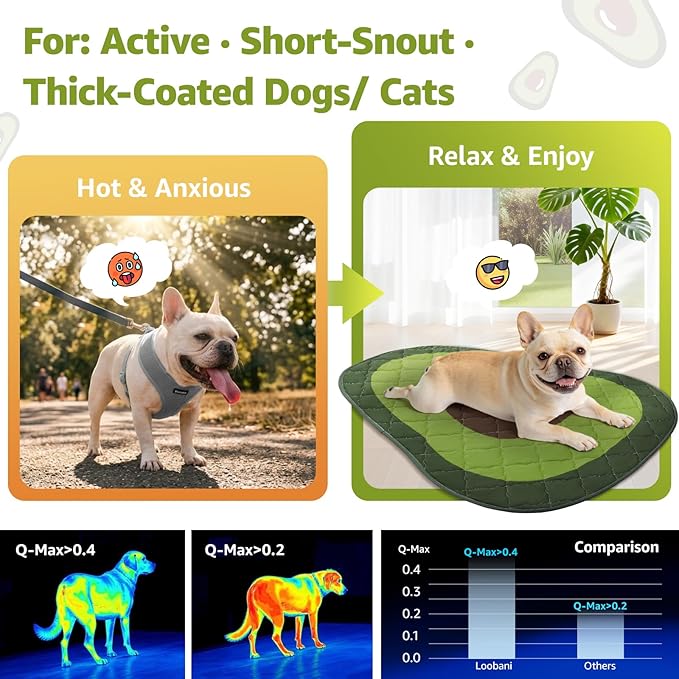 LOOBANI Dog Cooling Mat 50"x38"- Cute Avocado Cooling Mat for Dogs (Cool & Warm Side), Waterproof Self-Cooling Mat for Crate, Floor, Car for Small Dogs, Cats, Pet, Green 50"x38"