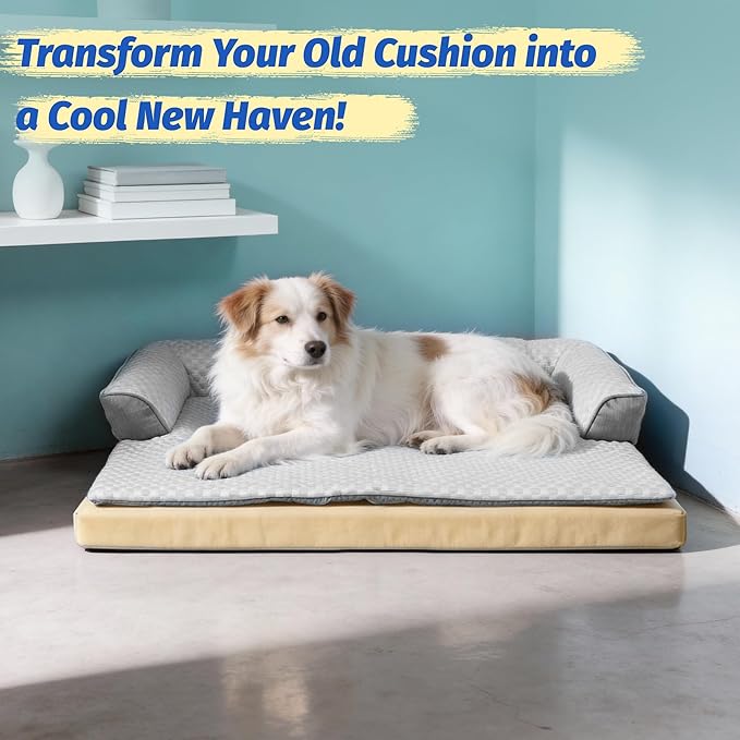 WATANIYA PET Cooling Dog Bed, Washable Cooling Mat for Large Dogs with Removable Cover, Self Cooling Couch Cover for Dog, Non-Slip Dog Couch Bed, 35x31 Inch, Grey