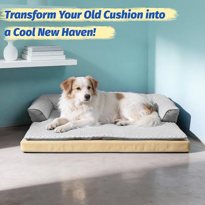 WATANIYA PET Cooling Dog Bed, Washable Cooling Mat for Large Dogs with Removable Cover, Self Cooling Couch Cover for Dog, Non-Slip Dog Couch Bed, 35x31 Inch, Grey