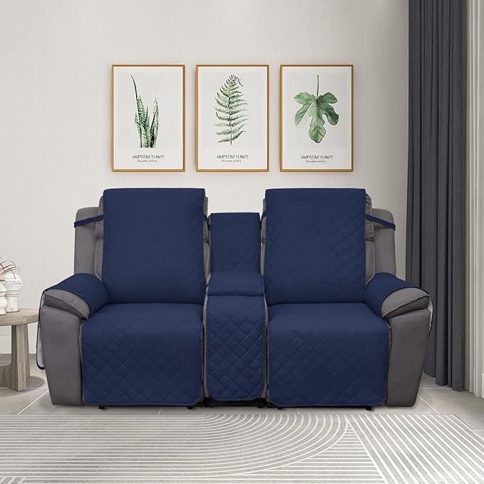 PureFit Water Resistant Reversible Loveseat Recliner Cover - Non Slip Furniture Protector for 2 Seat Recliner, Navy/Ivory