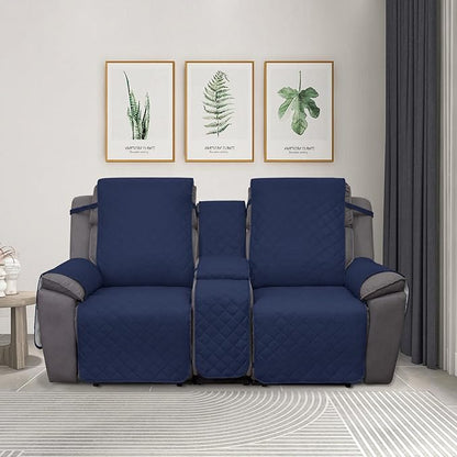 PureFit Water Resistant Reversible Loveseat Recliner Cover - Non Slip Furniture Protector for 2 Seat Recliner, Navy/Ivory