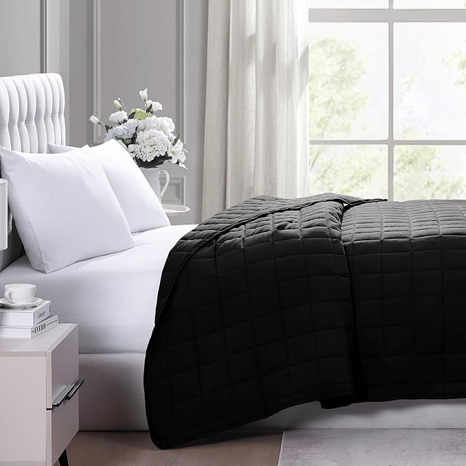 Casa Platino Black Blanket Twin Size - Pre-Washed Ultra Soft Quilted Blanket - Lightweight Twin Size Blanket - All Season Twin Blanket - Premium Microfiber Down Alternative Blanket Twin Size