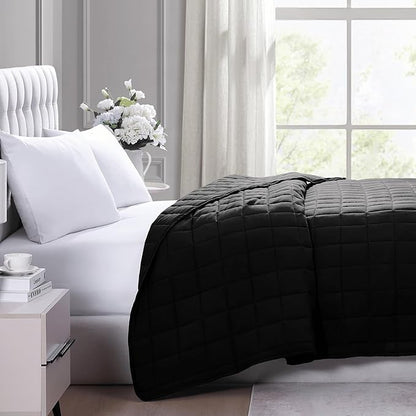 Casa Platino Black Pre-Washed Quilted King Blanket - Lightweight Duvet Insert - All Season Premium Microfiber Down Alternative