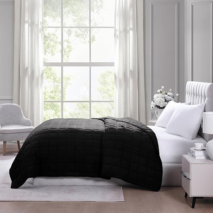 Casa Platino Black Pre-Washed Quilted King Blanket - Lightweight Duvet Insert - All Season Premium Microfiber Down Alternative