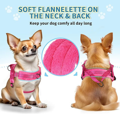 SlowTon No Pull Small Dog Harness and Leash Set, Puppy Soft Vest Harness Neck & Chest Adjustable, Reflective Lightweight Harness & Anti-Twist Pet Lead Combo for Small Medium Dogs (Fuchsia, S)