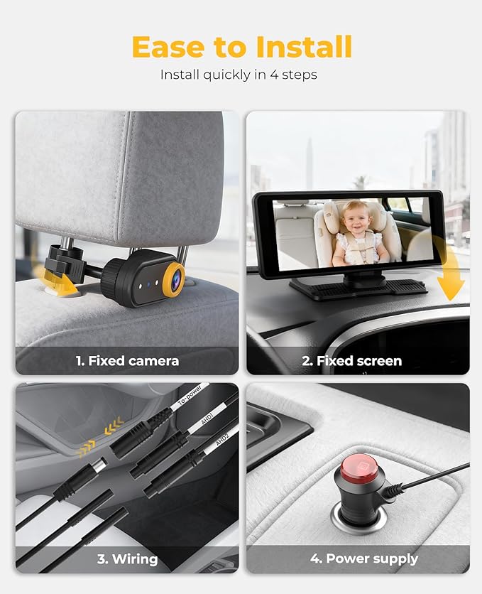 LUCKVIEW BM5 PRO Baby Car Camera for 2 Kids, 7.2" 1080P Dual Channel Display for Car Seat, Easy Installation with 2 IR Night Vision Cameras, Rear Seat Safety for Babies and Pets